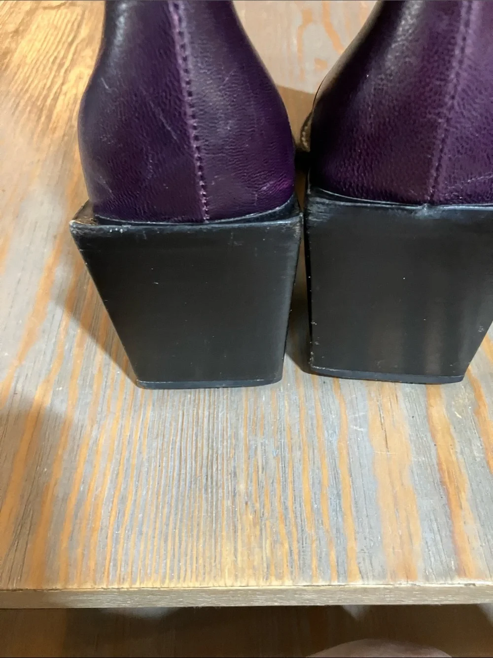Women's Purple Leather Western Ankle Boots with Pink Snake-Print Toe